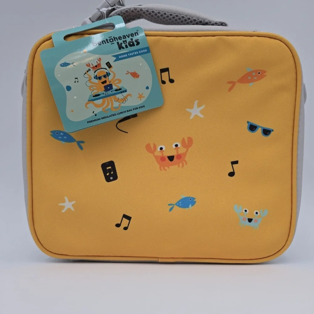 Insulated Lunch Bag Bentobeaven DJ Octopus Crab Gray‎ Yellow Shoulder Strap Kids